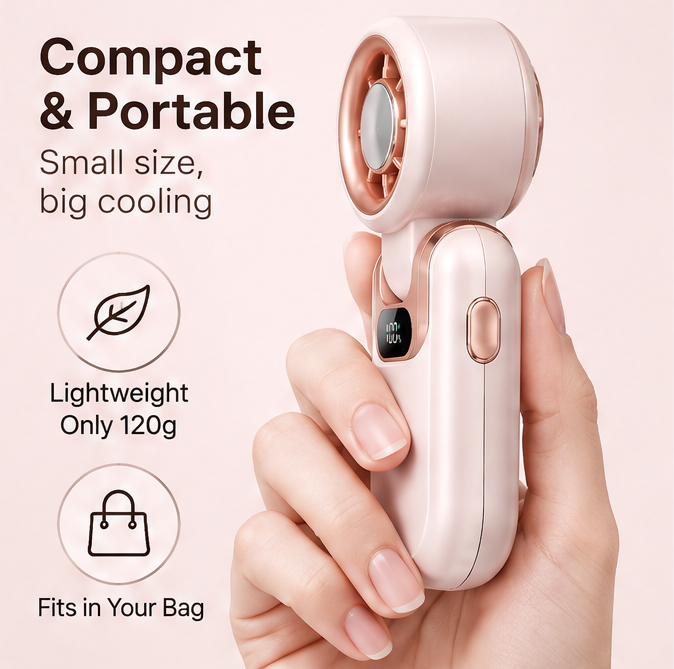 🌸 VEYRASY® Ultra-Light 120g Handheld Pocket Fan