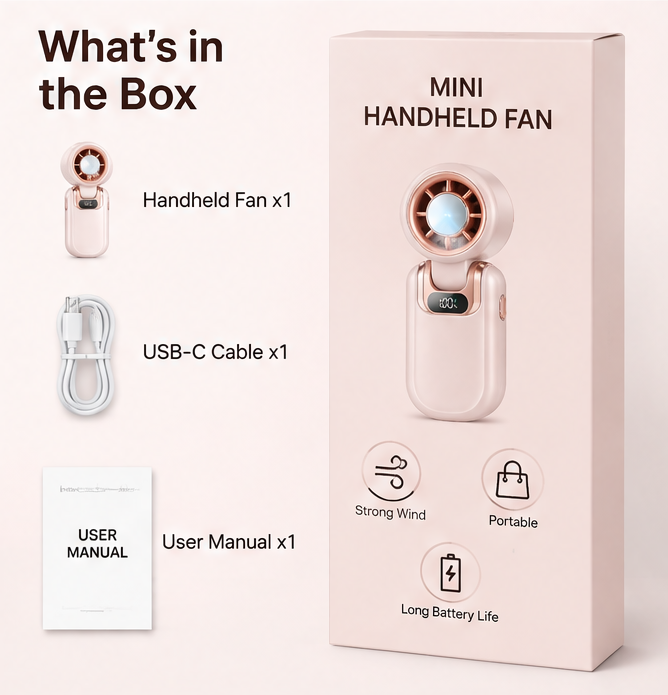 🌸 VEYRASY® Ultra-Light 120g Handheld Pocket Fan